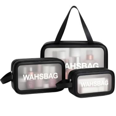 Imagem de Kit 3 Necessaires Femininas Impermeáveis De Viagem Em PVC Bolsa Organizadora De Cosméticos Grande Lavável E Durável Estilo Blogueira Luxo (PRETO)