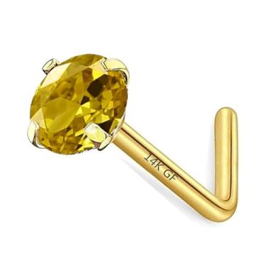 Imagem de CHARMONLINE Brincos de nariz preenchidos com ouro 14K, pedra do mês de nascimento em forma de L, anel de nariz de aço inoxidável 20G, 3 mm, zircônia cúbica, curva, L, piercing de nariz hipoalergênico