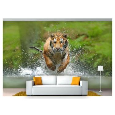 Imagem de Papel De Parede Animais Tigre Correndo Rio 3D Anm237 - Você Decora