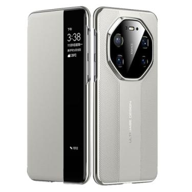 Imagem de HAOMRIYL Capa flip para Huawei Mate 80 Pro Max/80 Pro/80, Smart Clear View Window Slim Capa de couro com fecho magnético chapeamento à prova de choque, branca, 80 Pro Max