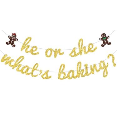 Imagem de Banner He or She What's Baking Banner, Gingerbread Gender Reveal Banner, Welcome Baby, Christmas Baby Shower Gender Reveal Party Decorações Suprimentos
