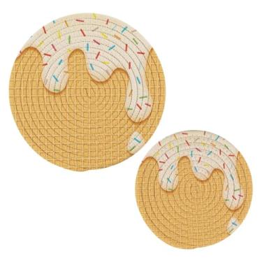 Imagem de Blueangle Pacote com 2 trivets de cone de sorvete para pratos quentes - suportes de panela resistentes ao calor, almofadas quentes trançadas e porta-copos - tapetes de mesa duráveis para cozinhar