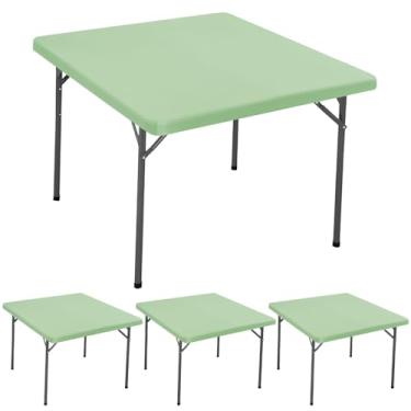 Imagem de Pacote com 4 toalhas de mesa quadradas elásticas para uso ao ar livre para mesa de cartão de 91 x 91 cm, à prova d'água, elástica, lavável, toalha de mesa de piquenique, toalha de mesa dobrável de