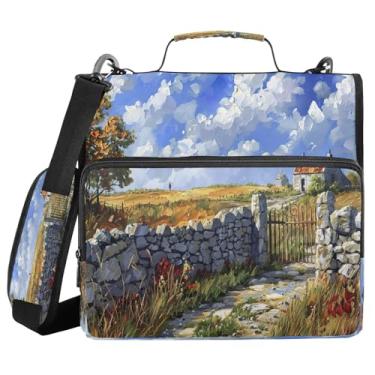 Imagem de Blueangle Pasta de zíper doméstica camponesa, bolsa de fichário de 3 anéis de 3 cm comporta 500 páginas, organizador de zíper com vários bolsos com alça ajustável e alça (59)