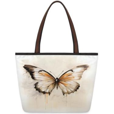 Imagem de Bolsa grande para mulheres, borboleta, retrô, cinza, tecido de trabalho, com zíper, reutilizável, bolsa de mão, casual, para viagem, trabalho, férias, praia, compras, presentes