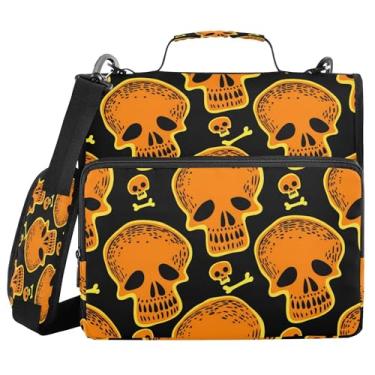 Imagem de SEHANY Fichário com zíper de caveira com alça de ombro, capacidade para 500 folhas, vários bolsos 3,8 cm para fichário com zíper e 3 anéis