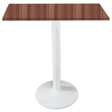 Imagem de Mesa Zeta Ferro Branco 75 Cm (alt) Disco Redondo Tampo Mdp Quadrado 70 Cm (larg) X 2,50 Cm Alt Walnut