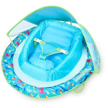Imagem de Swimways Boia de mola infantil premium, inflável para viagem, com cobertura solar para bebês de 3 a 9 meses