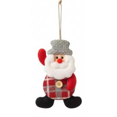 Imagem de Enfeite de Natal Papai Noel em Feltro e Tricô – Decoração Multiuso: Pingente para Árvore, Guirlanda, Porta-Guardanapo de Mesa Posta e Etiqueta de Presente – Design Rústico Xadrez