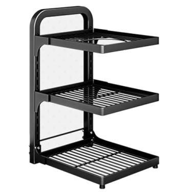 Imagem de uhyOHF Rack organizador de panela e panela, suporte de panelas ajustável dentro do armário, rack de canto resistente para panelas de ferro fundido, rack de frigideira de aço carbono (preto - 3 camadas
