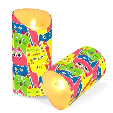 Imagem de Blueangle Pacote com 2 velas abstratas sem chama para gatos com controle remoto e temporizador, velas LED cintilantes (7,6 cm x 15 cm) para decoração de casa, casamento, acampamento (219)