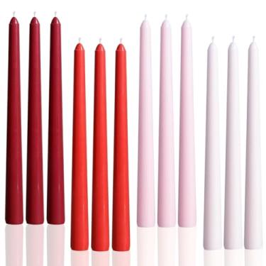 Imagem de Velas cônicas vermelhas de 25,4 cm - pacote com 12 castiçais de Natal - velas sem cheiro sem gotejamento, queima de 8 horas para casamentos, dia de Ação de Graças, mesa de jantar, decoração de férias