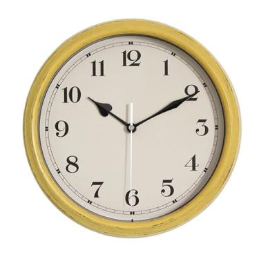 Imagem de Relógio de parede Relógio de parede nórdico vintage 28 cm com tampa vidro, funciona a pilhas e não faz tique-taque para decoração de casa(Yellow)