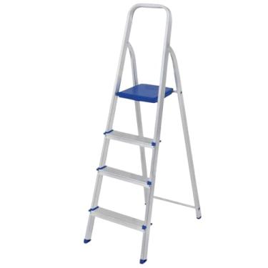 Imagem de Escada De Aluminio 4 Degraus Resiste Até 120kg Domestica Construção Cor Prateado