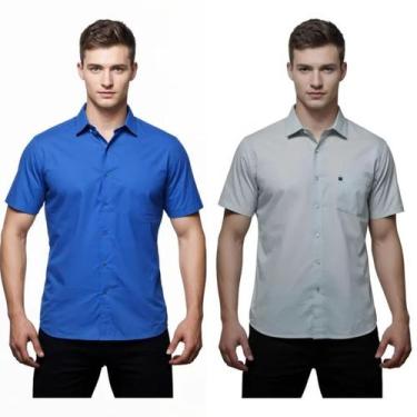 Imagem de Kit 2 Camisas Sociais Microleve Manga Curta cor:Azul Royal,CinzaTamanh