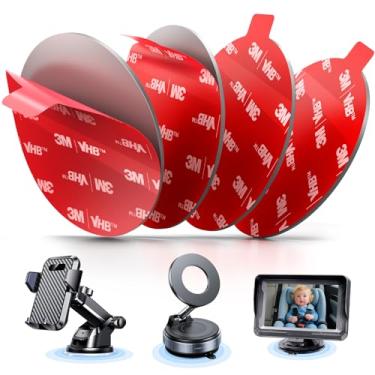 Imagem de pop-tech Almofadas adesivas adesivas para câmera de carro de bebê: 4 peças 2,76" (70 mm) 3M VHB fita de montagem redonda dupla face, adesivo de substituição de para-brisa de painel resistente ao calor