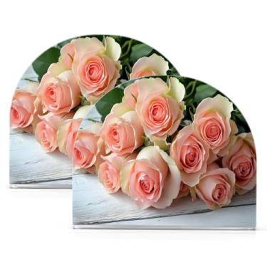 Imagem de Wassud Porta-guardanapos de acrílico Beautiful Roses, dispensador de guardanapos de papel moderno em forma de U para mesa, cozinha, sala de jantar, bancada 2 peças (comporta 50-60 guardanapos)