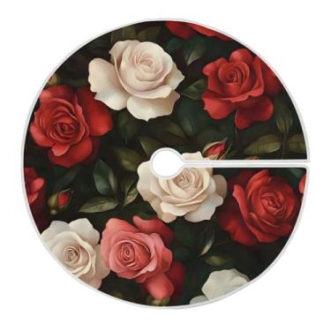 Imagem de Qilmy Saia para árvore de Natal com rosas de dia dos namorados, 90 cm, camurça para árvore de Natal, adequada para decoração de armário em ambientes internos e externos, festas, escritórios, lojas