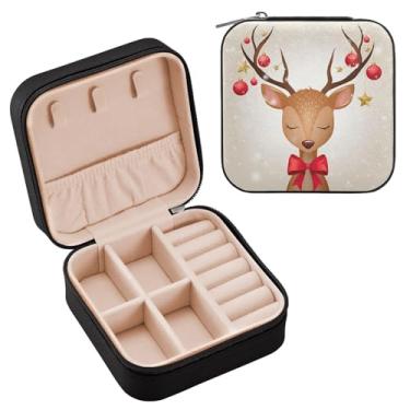 Imagem de Wassud Caixa de joias de viagem de veado com laço para mulheres, meninas, senhoras, noiva, mini organizador de joias de couro PU, caixa quadrada de armazenamento de joias para brincos, anéis, colar