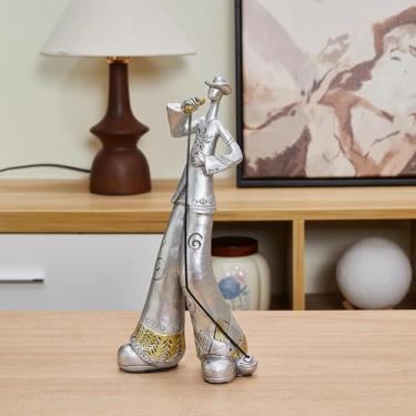 Imagem de Estatueta de cantora de música nostálgica dourada prateada para decoração de casa, ornamento clássico de escultura de melodia para armário de prateleira, mesa de mesa em bar de hotel de escritório em