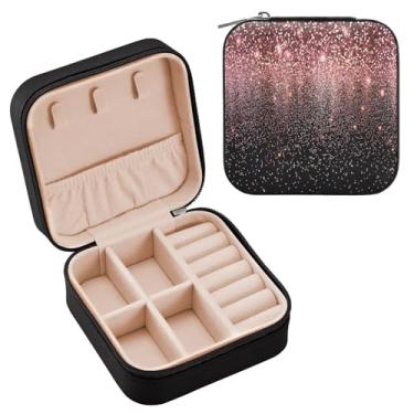 Imagem de YETTASBIN Caixa de joias com estampa de glitter para adolescentes, meninas, mulheres, presente de aniversário, Natal, caixa de armazenamento portátil de couro PU, mini estojo de joias de viagem para