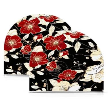 Imagem de Wassud Porta-guardanapos acrílico flores vermelhas brancas, dispensador de guardanapos de papel moderno em forma de U para mesa, cozinha, sala de jantar, bancada 2 peças (comporta 50-60 guardanapos)