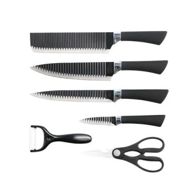 Imagem de Conjunto de Facas de Aço Inoxidável com Revestimento Antiaderente – Kit 6 Peças para Cozinha