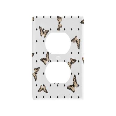 Imagem de Wassud Borboletas com pontos interruptor de luz placa decorativa para tomada placa de parede para tomadas elétricas duplex 4,53 x 2,76 polegadas