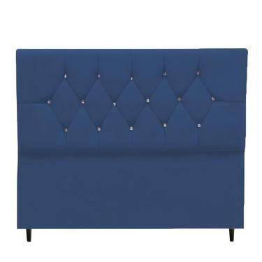 Imagem de Cabeceira Cama Box Estofada Queen 160 Cm Geovana Suede Azul Marinho