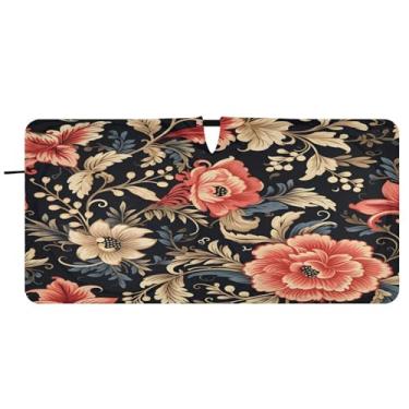 Imagem de CEBUGI Para-brisa de carro dobrável para-sol vintage floral para janela de carro guarda-chuva para-brisa frontal para-sol para acessórios de carro legal bloqueador solar refletivo de carro, P