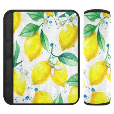 Imagem de Burbuja Capa para cinto de segurança de carro em aquarela Lemons Protetor de cinto de segurança de carro macio confortável para alça de ombro de assento, 1 par pequeno
