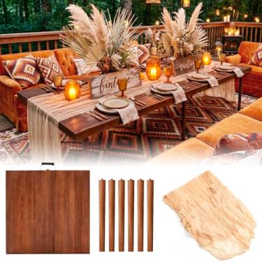 Imagem de Sintuff Mesa de piquenique dobrável boho de 76 x 152 cm, mesa de praia baixa de madeira de pinho portátil para 6 a 8 pessoas, ambientes internos e externos, piquenique, casamento, acampamento, jardim