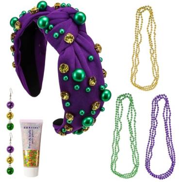 Imagem de Conjunto de 4 peças de tiara de carnaval, acessórios de cabelo roxo com colar e brincos, roupa de carnaval completa para mulheres e meninas, bijuteria de festa para ocasiões especiais