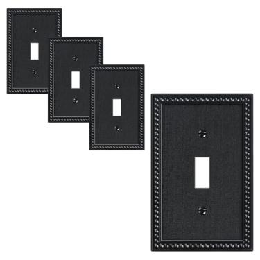 Imagem de TREEWELL Pacote com 4 placas de cobertura para interruptor de luz única, capas decorativas de pérolas, policarbonato inquebrável, placa de parede preta de 1 grupo, resistente à corrosão