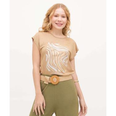 Imagem de Blusa Feminina Estampa Frontal Manga Curta Marisa-04063, Marrom, G