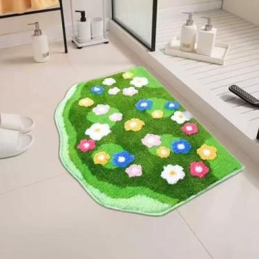 Imagem de Lindo tapete de banho verde 3D musgo, tapetes de banheiro de flores absorventes de água antiderrapante decoração estética tapete de animais de estimação para quarto tapete verde musgo tapete lavável