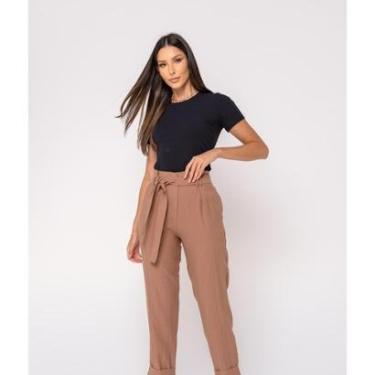 Imagem de Calça Salvatore Fashion Alfaiataria Pregas Barra Dobra Feminina-Feminino