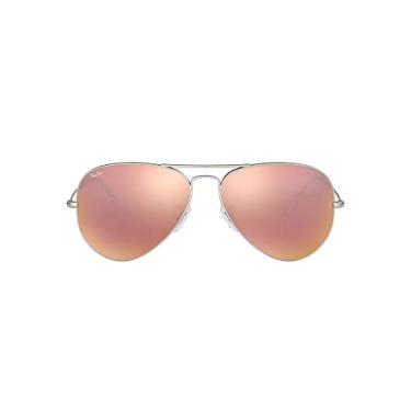 Imagem de Ray-Ban Óculos de sol aviador espelhados clássicos Rb3025, Prata fosco/marrom claro rosa espelhado, 58 mm