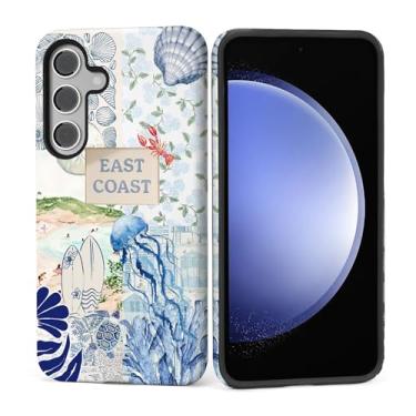 Imagem de Kapadiy Capa para Samsung Galaxy S25 FE, design retrô de colagem com etiqueta de tartaruga do oceano fresco de silicone de proteção dupla + policarbonato rígido à prova de choque, capa protetora fina