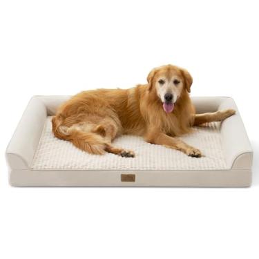 Imagem de COZY KISS Camas para cães extragrande, 2GG, com forro à prova d'água, sofá de espuma de ovo para animais de estimação de até 68 kg, em forma de U, 122 x 89 x 20 cm, bege