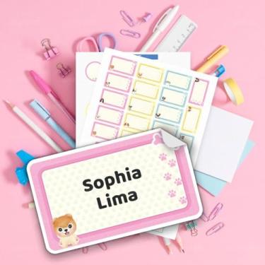 Imagem de Etiquetas Escolares Infantis 02 Cachorro Personalizadas – Kit adesivo para identificação de material escolar, cadernos e lancheira