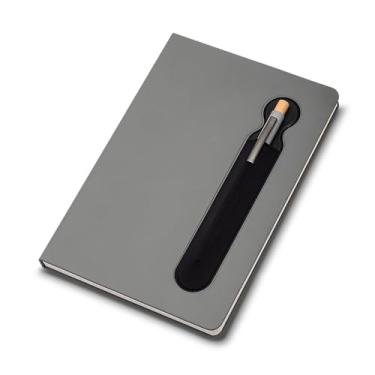 Imagem de Caderno Capa Dura com Suporte de Caneta 80 Folhas Cinza – Prático, Funcional e Ideal para o Dia a Dia