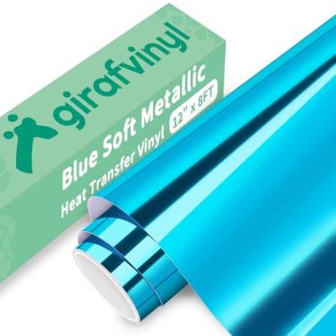 Imagem de GIRAFVINYL Vinil de Transferência de Calor Htv Azul Pavão, Vinil de Transferência de Calor Azul Htv Soft Foil Azul- 12"x8 Pés Vinil de Passar A Ferro Azul para Camisetas, Bolsas, R (12" X 8 Pés)