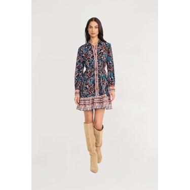 Imagem de The Good Journey Vestido feminino Boho Paisley manga comprida gola A para comemorações de aniversário e aniversário, Preto/marrom/azul, 36