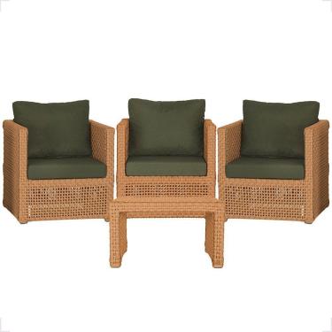 Imagem de Mesa E 3 Poltronas Madri Corda Náutica Estofado 13 Trama Terra Cota