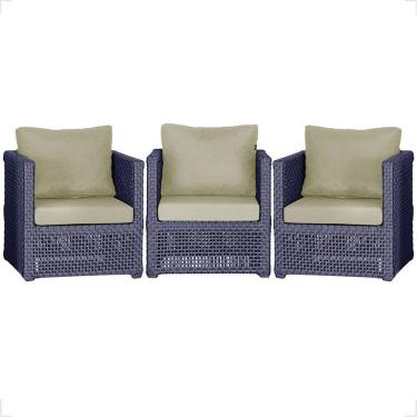 Imagem de 3 Poltronas Madri Alumínio Corda Náutica Estofado 7 Trama Azul
