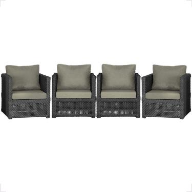 Imagem de 4 Poltronas Madri Alumínio Corda Náutica Estofado 8 Trama Preto