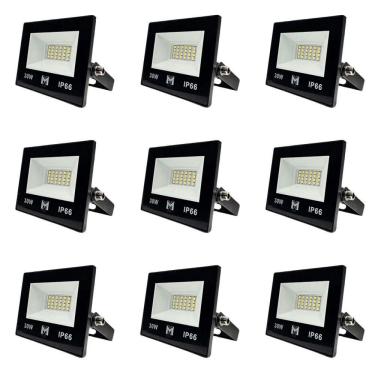 Imagem de Kit 9 Refletor Led 30w Smd Bivolt 6500k Fachada Pavilhão Ip66 Mx-0316