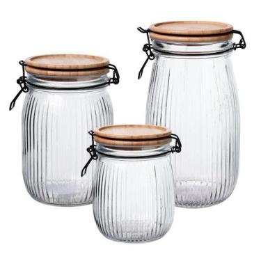 Imagem de Pote Mantimento Vidro Hermético Versalhes Canelado Tampa Bambu pmg - C