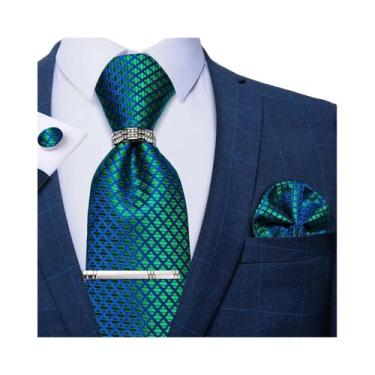 Imagem de Conjunto De Gravata Masculina Azul Royal Com Estampa Xadrez, Clipe Pra